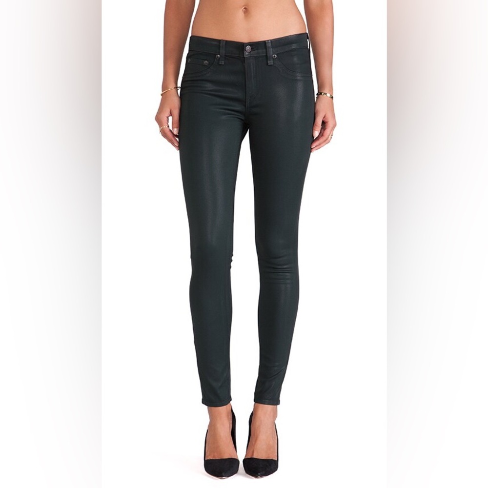 Rag & Bone Green Coated Denim Mid Rise Skinny Legging Jeans